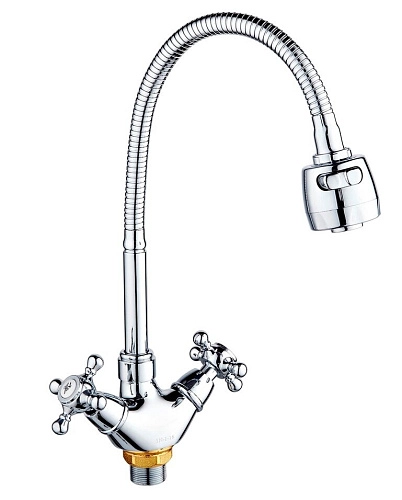 Смеситель для кухни RMS SL65-279F двухручков. гибкий излив цинк хром /10