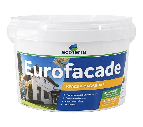 Краска фасадная ECOTERRA Eurofacade белоснежная мат 3 кг / 4