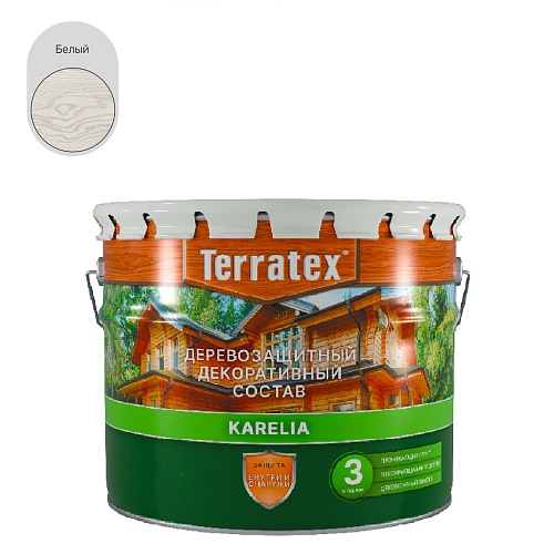 Деревозащитный декоративный состав Terratex KARELIA белый 2,25 кг / 2,7 л / 4