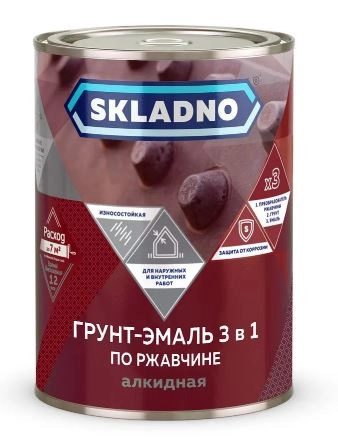 Грунт-эмаль по ржавчине 3 в 1 Skladno алкидная красная 0,8 кг / 6