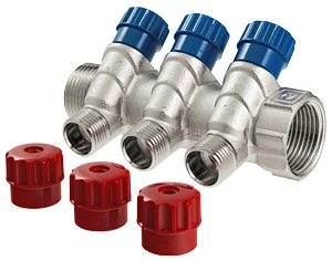 Коллектор Valtec VTc.560.N.0504 Ø3/4" на 4 выхода Ø1/2" с регулир. вентилями наруж. резьба /17