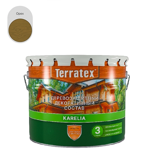 Деревозащитный декоративный состав Terratex KARELIA орех 2,25 кг / 2,7 л / 4
