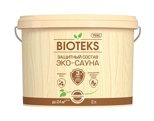 Лак для саун в/д Текс Профи / Состав защитный Эко-Сауна BIOTEKS AD полумат 2 л / 1