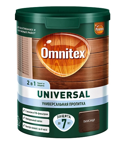 Пропитка для защиты древесины Omnitex Universal 2 в 1 палисандр 0,9 л / 1
