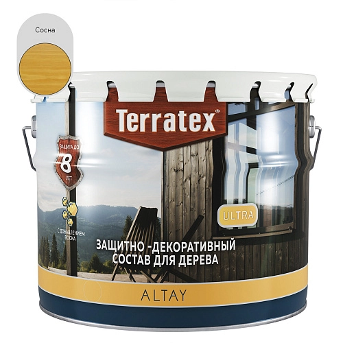Деревозащитный декоративный состав Terratex ALTAY ULTRA сосна 7,5 кг / 9 л