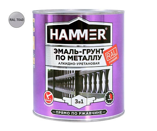 Эмаль-грунт по металлу алкидно-уретановая 3 в 1 HAMMER серое окно RAL 7040 п/глянц. 2,7кг /4