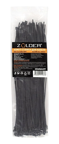 Стяжка для кабеля Zolder HTA-3,6х300/100Ч 300х3,6 мм нейлон черная (100 шт) /120