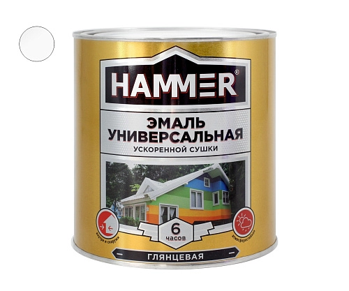 Эмаль универсальная HAMMER уск/суш белая глянц, 2,7 кг / 4