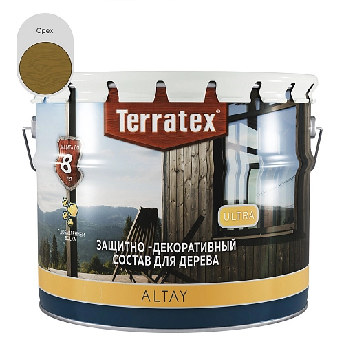 Деревозащитный декоративный состав Terratex ALTAY ULTRA орех 7,5 кг / 9 л