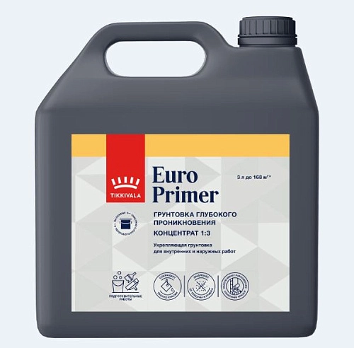 Грунтовка акриловая Tikkurila Euro Primer укрепляющая противогрибковая 3 л / 1