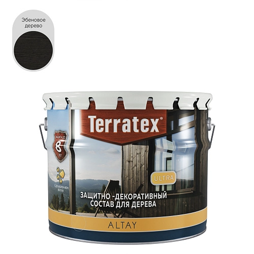 Деревозащитный декоративный состав Terratex ALTAY ULTRA эбеновое дерево 2,25 кг / 2,7 л / 4