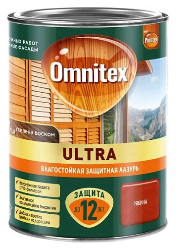 Влагостойкая лазурь для наружных работ Omnitex Ultra рябина 0,9 л