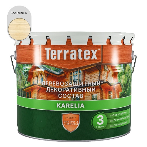 Деревозащитный декоративный состав Terratex KARELIA бесцветный 7,5 кг / 9 л / 1