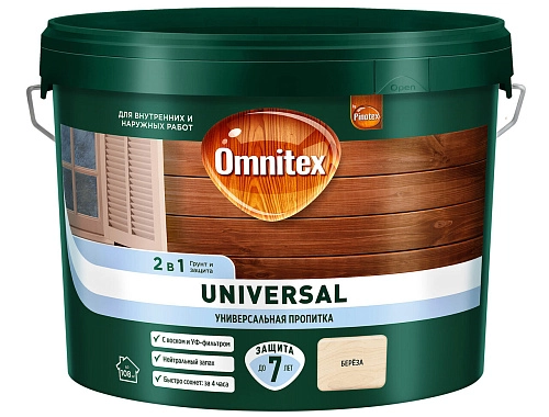 Пропитка для защиты древесины Omnitex Universal 2 в 1 береза 9 л / 1