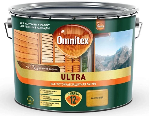 Влагостойкая лазурь для наружных работ Omnitex Ultra калужница 9 л