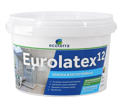 Краска влагостойкая ECOTERRA ВД-АК 2180 Eurolatex 12 белоснежная мат 3 кг / 4
