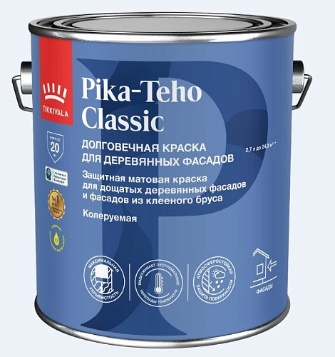Краска для деревянных фасадов Tikkurila Pika-Teho Classic База А мат 2,7 л / 6