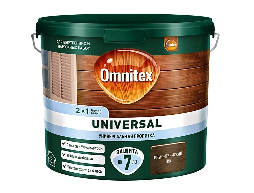 Пропитка для защиты древесины Omnitex Universal 2 в 1 индонез тик 2,5 л