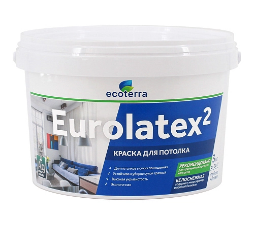 Краска для потолков ECOTERRA ВД-АК 2180 Eurolatex 2 белоснежная мат 3 кг / 4