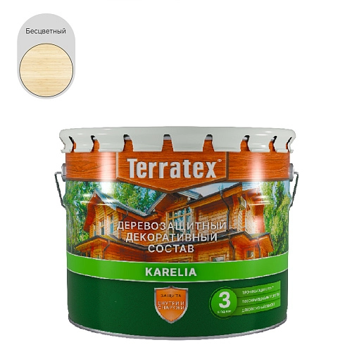 Деревозащитный декоративный состав Terratex KARELIA бесцветный 2,25 кг / 2,7 л / 4