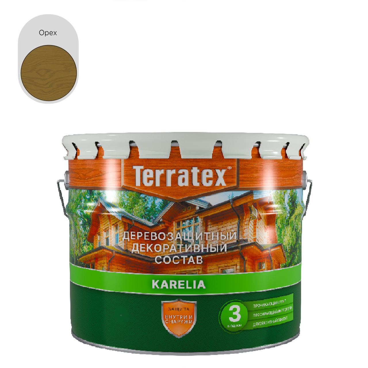 Деревозащитный декоративный состав Terratex KARELIA орех 2,25 кг / 2,7 л / 4