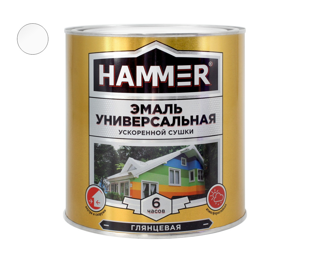 Эмаль универсальная HAMMER уск/суш белая глянц, 2,7 кг / 4
