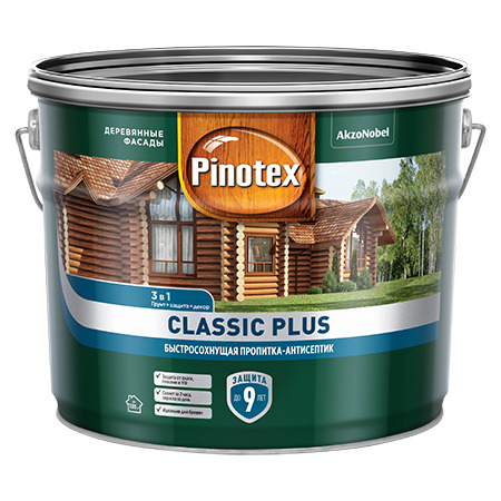 Пропитка-антисептик Pinotex Classic Plus 3 в 1 скандинавский серый 9 л / 1