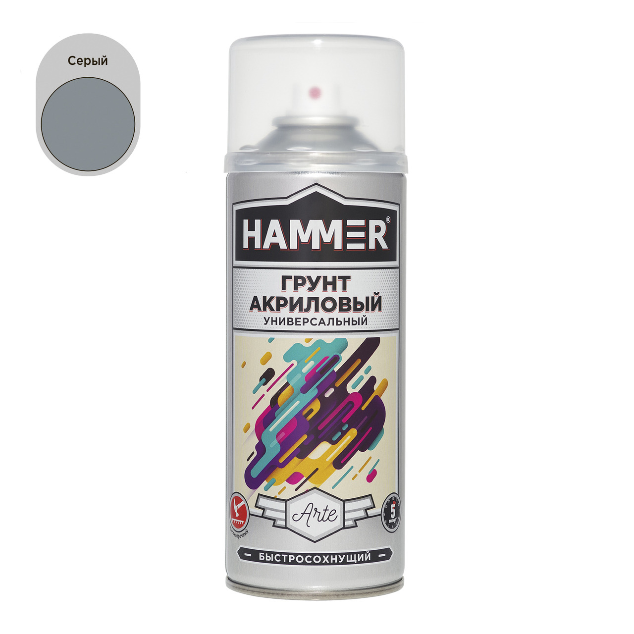 Грунт акриловый HAMMER серый аэроз, 520мл / 0,27кг / 12