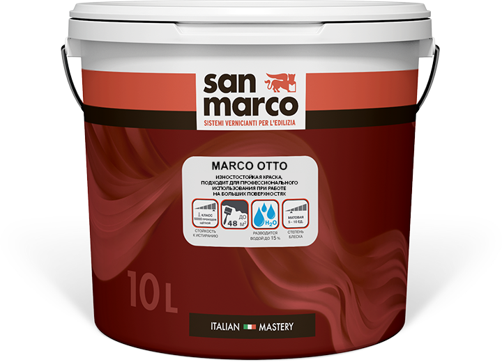 Краска интерьерная San Marco Marco Otto bianco износостойкая мат. 10 л /1