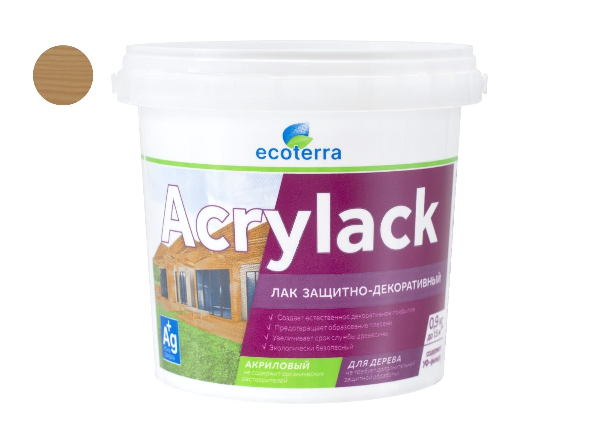 Лак защитно-декоративный водный ECOTERRA дуб 0,9 кг / 12