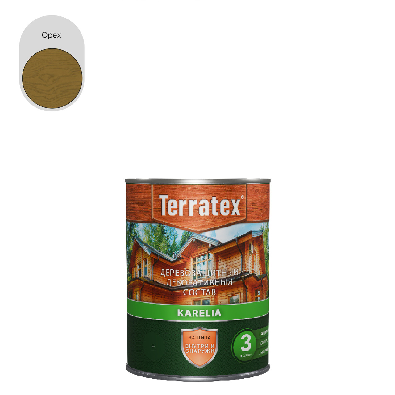 Деревозащитный декоративный состав Terratex KARELIA орех 0,75 кг / 0,9 л / 14