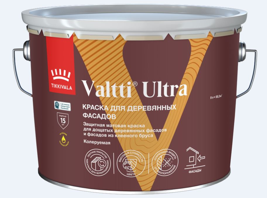 Краска для деревянных фасадов Tikkurila Valtti Ultra База C мат 2,7 л / 6