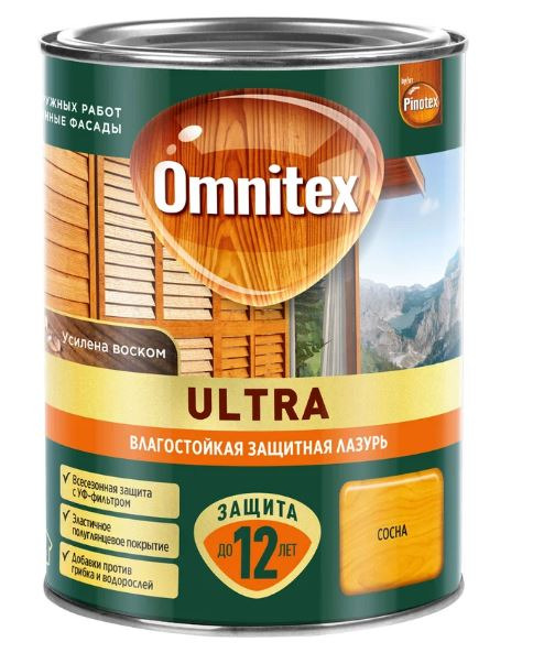 Влагостойкая лазурь для наружных работ Omnitex Ultra сосна 0,9 л