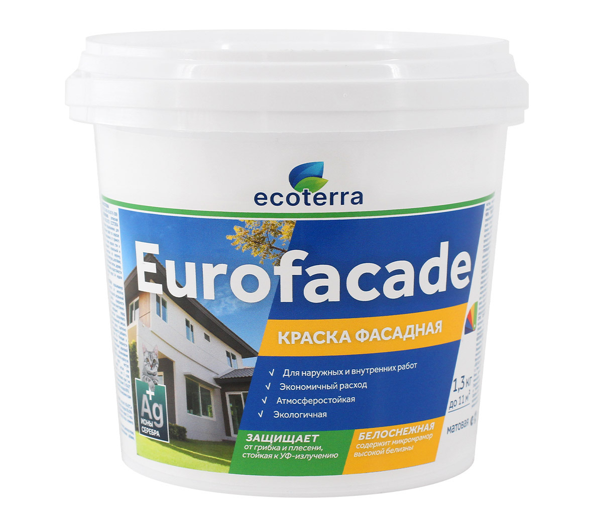 Краска фасадная ECOTERRA Eurofacade белоснежная мат 1,3 кг / 9