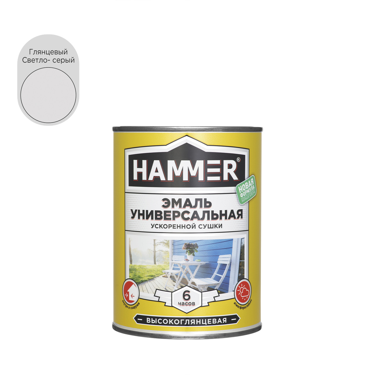 Эмаль универсальная HAMMER уск/суш глянц. св,-серая 0,9 кг / 6